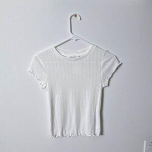 Elodie Womens XS White Ribbed Knit Short Sleeve Top